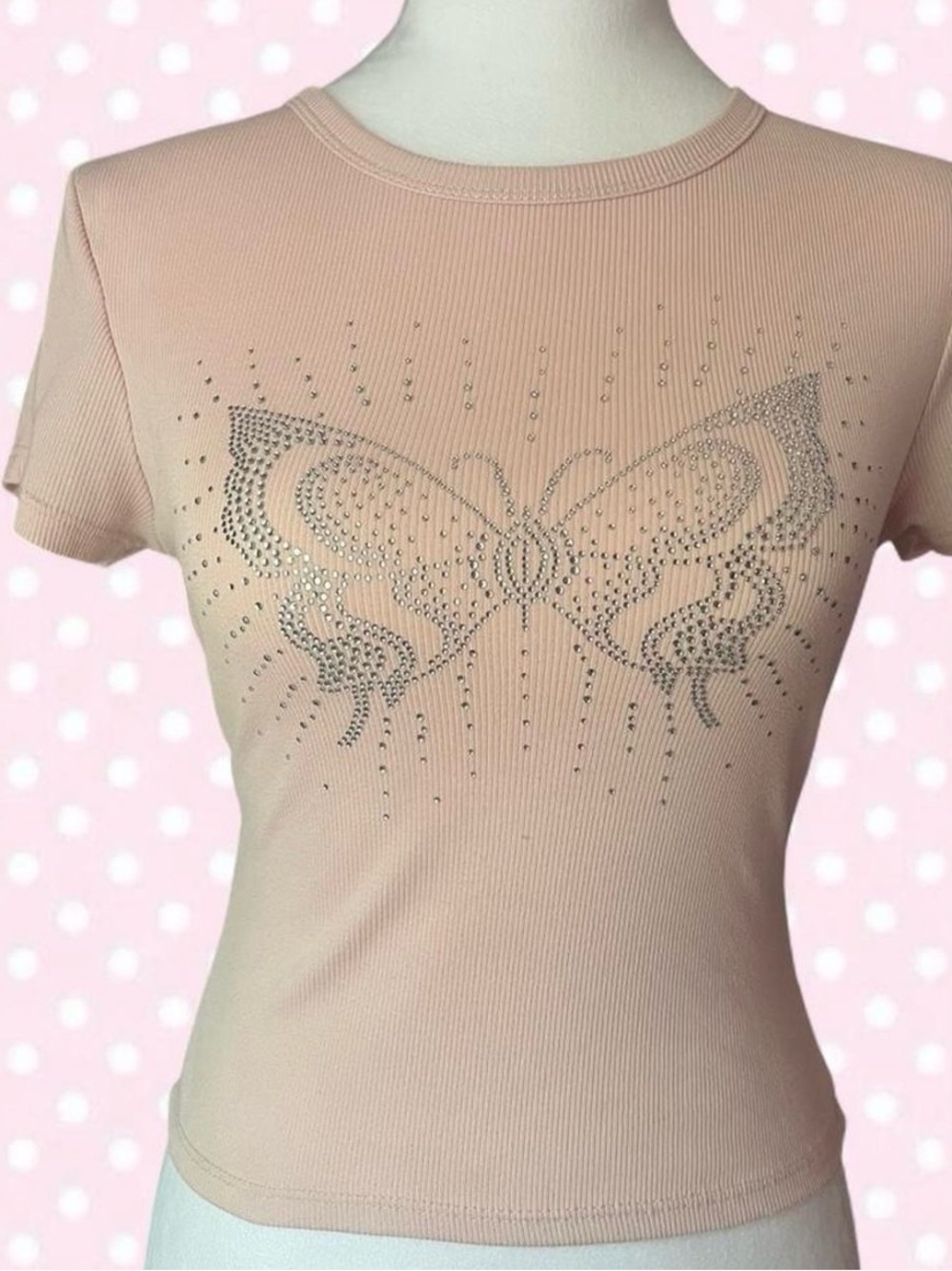 Rhinestone Butterfly Crop Top in Blush Pink